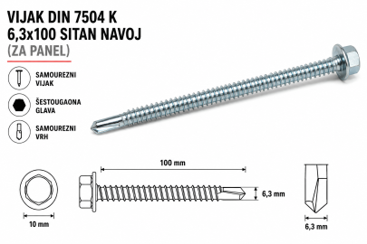VIJAK DIN 7504 K 6,3x100 SITAN NAVOJ (ZA PANEL)